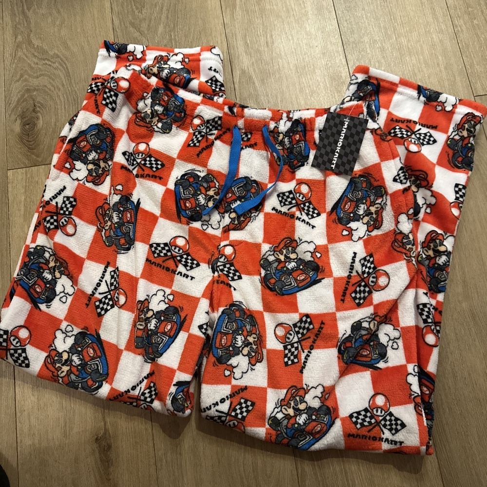 Mario Cart Nintendo‎ Men's Graphic Print Plush Lounge Pants Sleep Large Pockets